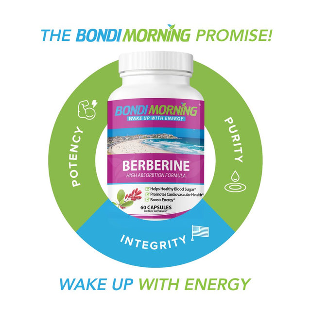 Bondi Morning Berberine HCL Supplement- High Potency 1200Mg per Serving for Blood Sugar Support - 60 Capsules