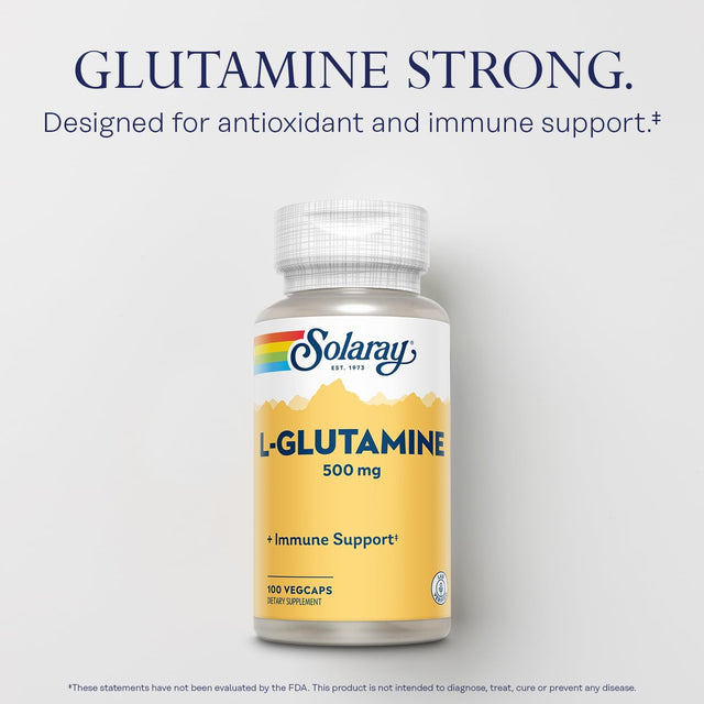 SOLARAY L Glutamine Capsules 500 Mg - Immune Support Supplement - Free Amino Acid - Lab Verified, 60-Day Money-Back Guarantee - 100 Servings, 100 Vegcaps