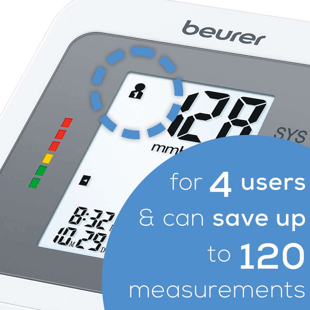 Beurer Upper Arm Blood Pressure Monitor, Large Cuff, Color Coded Results, BM26