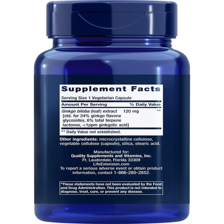 Life Extension Ginkgo Biloba Certified Extract™, 120 Mg - Helps Promote Healthy Memory & Cognitive Function - Gluten-Free, Non-Gmo - 365 Vegetarian Capsules