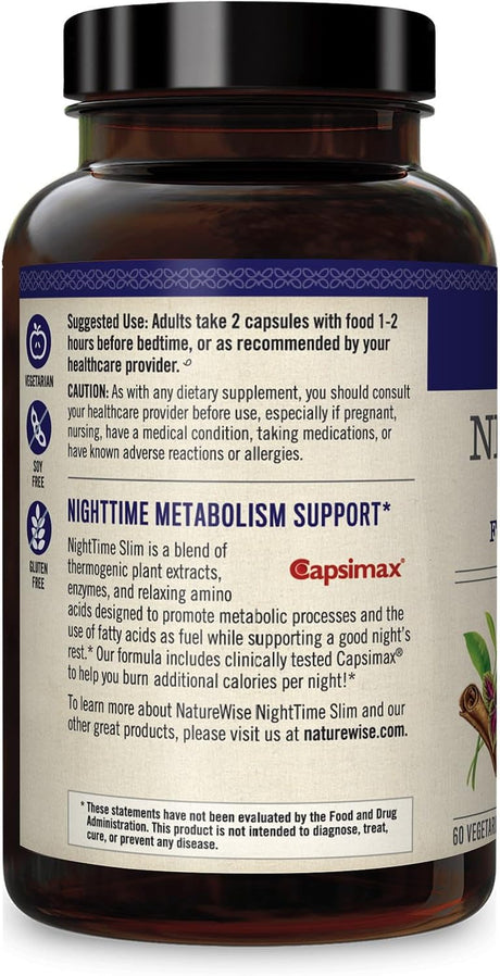 Naturewise Nighttime Slim with Capsimax - Natural Thermogenic Green Coffee Bean & Forskolin Supports Restful Sleep, Optimal Metabolic Performance [(1 Month Supply - 60 Count)