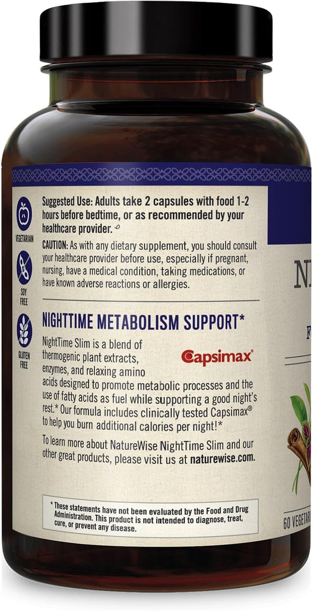 Naturewise Nighttime Slim with Capsimax - Natural Thermogenic Green Coffee Bean & Forskolin Supports Restful Sleep, Optimal Metabolic Performance [(1 Month Supply - 60 Count)