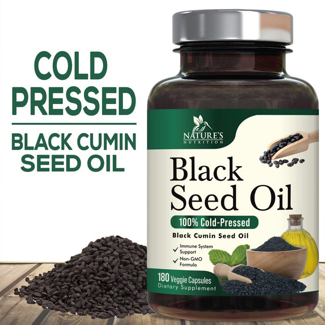 Premium Black Seed Oil Capsules 1000Mg - Vegan Cold-Pressed Nigella Sativa Black Seed Oil, Nature'S Pure Black Cumin Seed Oil for Immune, Hair and Brain Support, Non-Gmo - 180 Capsules