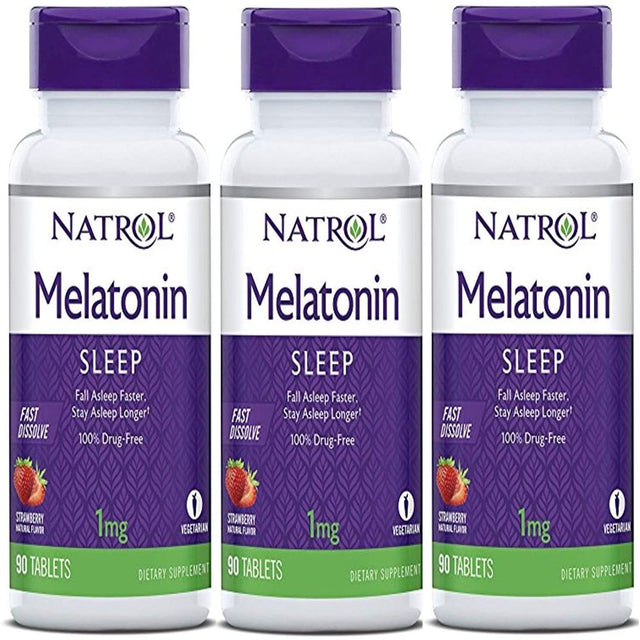 Natrol Fast Dissolve Melatonin 5 Mg Tablets, Strawberry 90 Ea Pack of 3