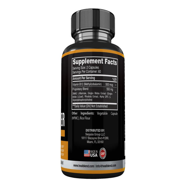 Healblend Brain Booster Supplement - Supports Mental Clarity, Concentration & Memory Function with Ginkgo Biloba, DMAE, Vitamin B12, Rhodiola, Alpha GPC - 120 Capsules 2-Pack