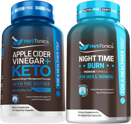 Herbtonics Apple Cider Vinegar Capsules plus Keto BHB | Fat Burner & Weight Loss Supplement for Women & Men - Night Time Weight Supplement with Melatonin to Support Sleep & Metabolism