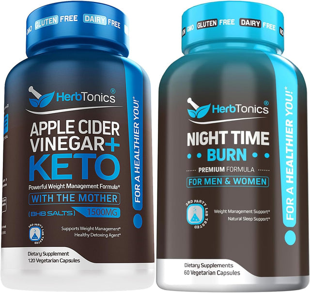 Herbtonics Apple Cider Vinegar Capsules plus Keto BHB | Fat Burner & Weight Loss Supplement for Women & Men - Night Time Weight Supplement with Melatonin to Support Sleep & Metabolism