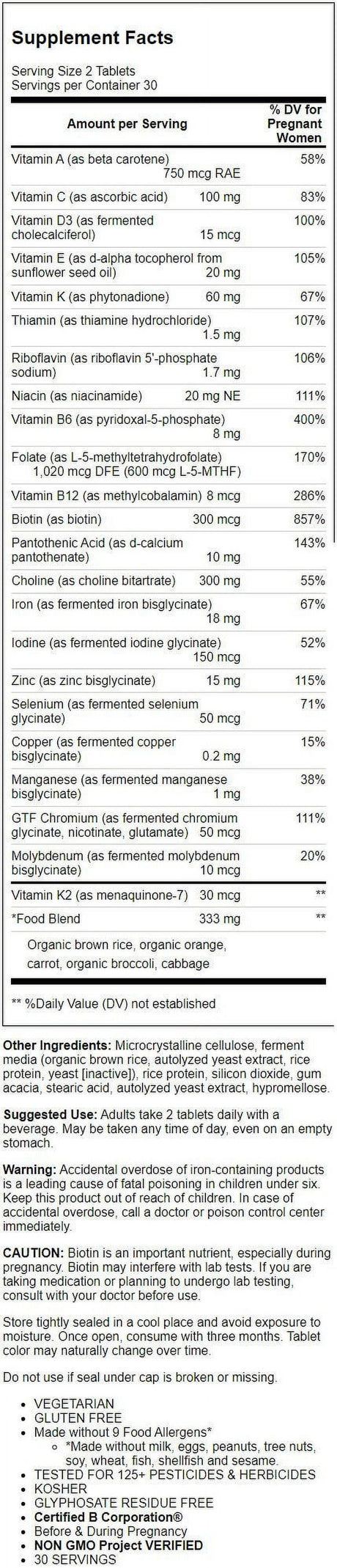 Megafood Baby Me 2 Prenatal Multi 60 Tabs Baby'S Brain Development *