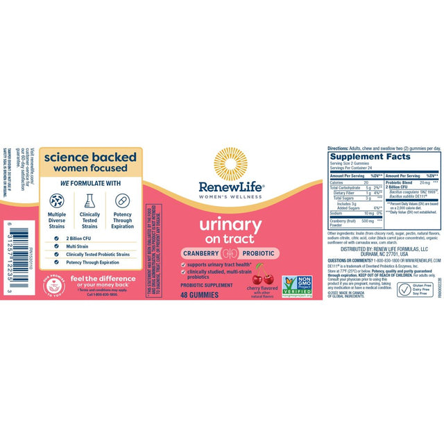 Renew Life Women'S Wellness Gummy Probiotic for Urinary Health, Cranberry, 48 Count