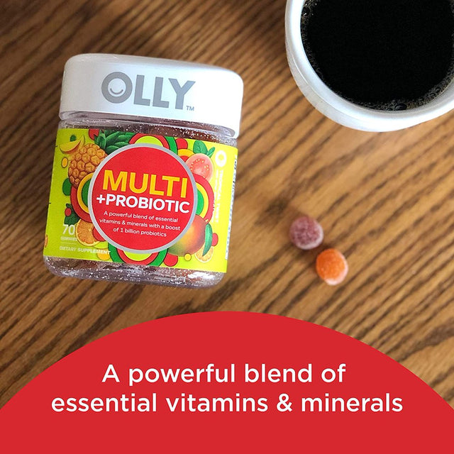 OLLY Multi + Probiotic Adult Multivitamin Gummy, 35 Day Supply (70 Gummies), Tropical Twist, 1 Billion Cfus, Digestive and Immune Support Chewable Supplement