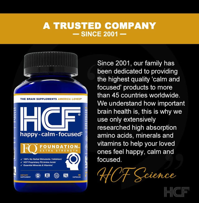 HCF Happy, Calm & Focused - Natural Nootropic Focus Supplement - Boost Concentration, Enhance Focus, Natural Calm Aid & Stress Relief - 90 Capsules for Men & Women - Caffeine-Free Brain Supplement