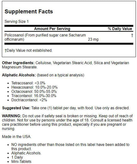 Nature'S Life Policosanol 23Mg | Support for Cardiovascular Health, Blood Circulation & Healthy Heart Function | 60 Tabs