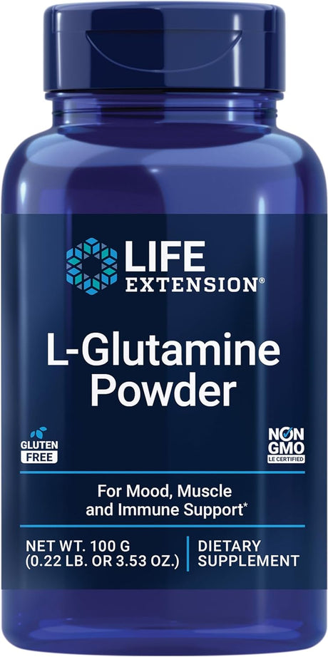 Life Extension L-Glutamine Powder, Amino Acid, Supports Muscle Health and Immune Health, Gluten-Free, Non-Gmo, Vegetarian, 100 Grams