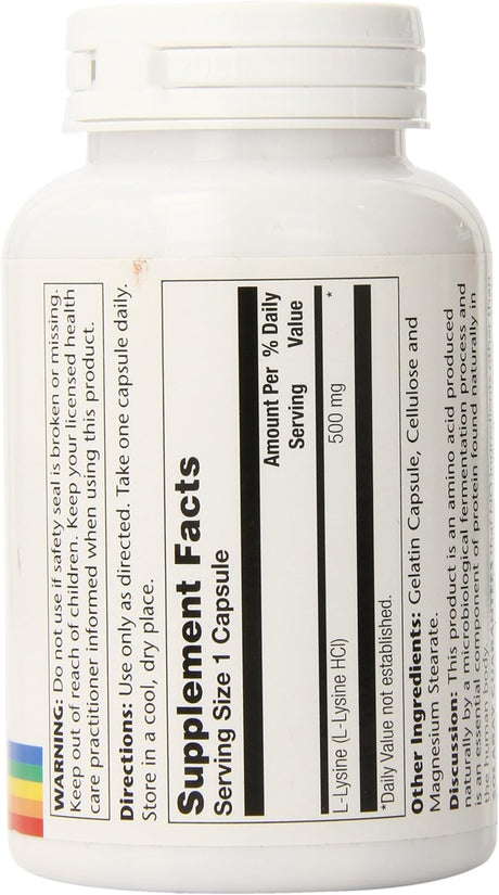 SOLARAY L-Lysine 500Mg | Amino Acid | Healthy Cognitive, Immune System & GI Function, Bones, Joints & Skin Support | 120 Vegcaps