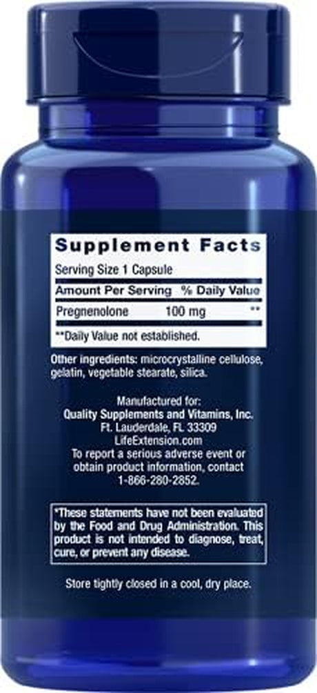 Life Extension Pregnenolone 100 Mg 100 Caps 2-Pack (200 Count)