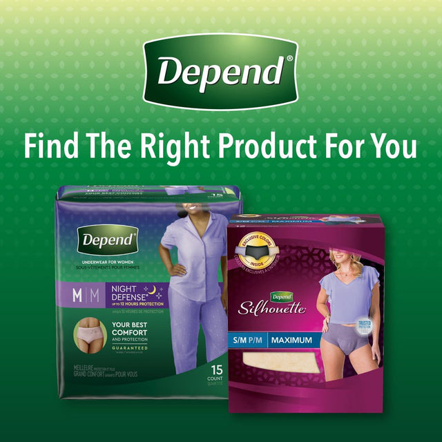 Depend Night Defense Incontinence Underwear for Women, Overnight, Medium, Light Pink, 15 Count -2 Pack