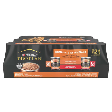 Purina Pro Plan Wet Dog Food for Adult Dogs High Protein Classic Complete Essentials Variety Pack, 13 Oz Cans (12 Pack)