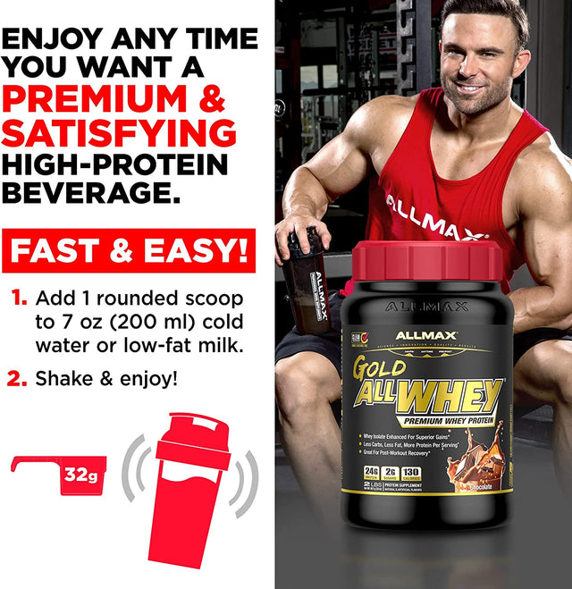 ALLMAX Gold ALLWHEY, Chocolate - 5 Lb - 24 Grams of Protein per Scoop - Gluten Free, Low Carb & Low Sugar - Approx. 71 Servings