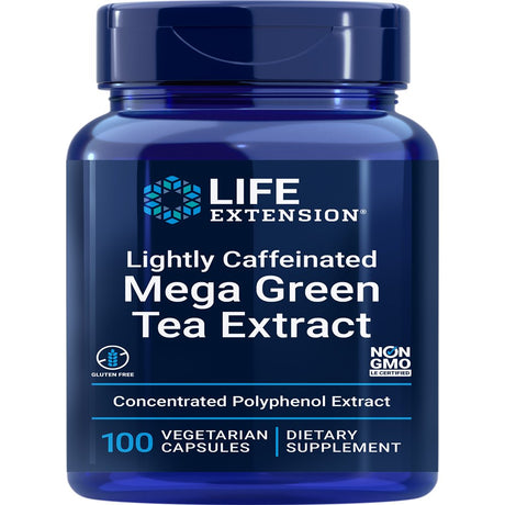 Life Extension Lightly Caffeinated Mega Green Tea Extract, 98% EGCG Polyphenols - Supports Cell, Heart & Brain Health - Gluten-Free, Non-Gmo - 100 Vegetarian Capsules