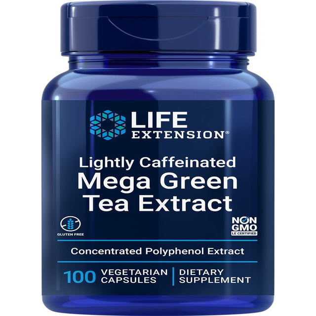 Life Extension Lightly Caffeinated Mega Green Tea Extract, 98% EGCG Polyphenols - Supports Cell, Heart & Brain Health - Gluten-Free, Non-Gmo - 100 Vegetarian Capsules
