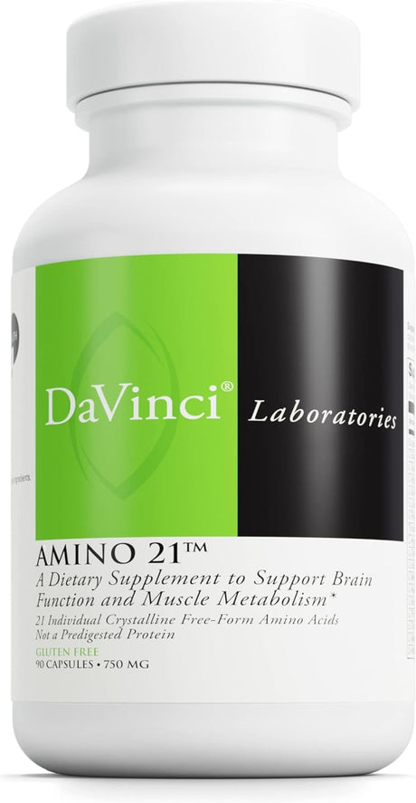 DAVINCI Labs Amino 21 - Supports Brain Function & Muscle Metabolism* - Amino Acid Dietary Supplement with L-Glutamine, L-Lysine Hcl, Tyrosine, L-Arginine and More - Gluten-Free - 90 Capsules, 750 Mg