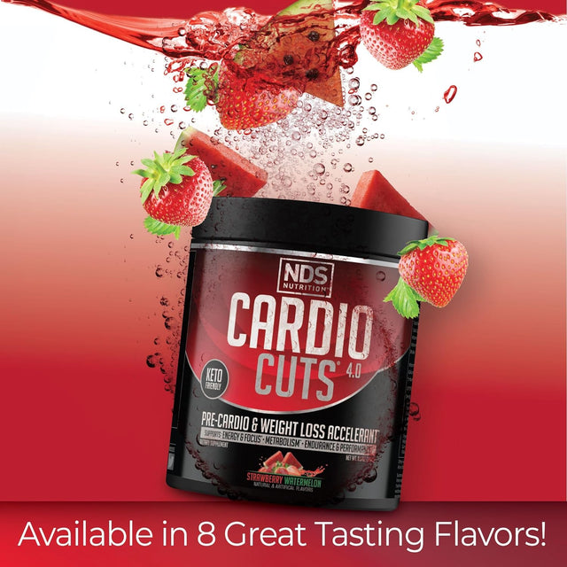 Cardio Cuts NDS Nutrition 4.0 Pre Workout Supplement - Advanced Weight Loss and Pre Cardio Formula with L-Carnitine, CLA, Mcts, L-Glutamine, and Safflower Oil - Strawberry Watermelon (40 Servings)