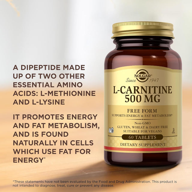 Solgar L-Carnitine 500 Mg - 60 Tablets - Non-Gmo, Vegan, Gluten Free, Dairy Free, Kosher - 30 Servings