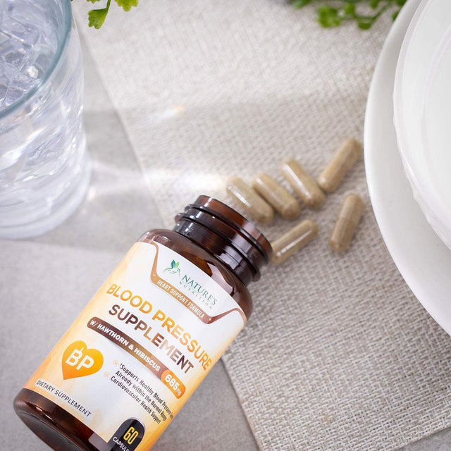 Nature'S Nutrition Blood Pressure Support Supplement with Hawthorn and Hibiscus 685Mg, 60 Capsules.