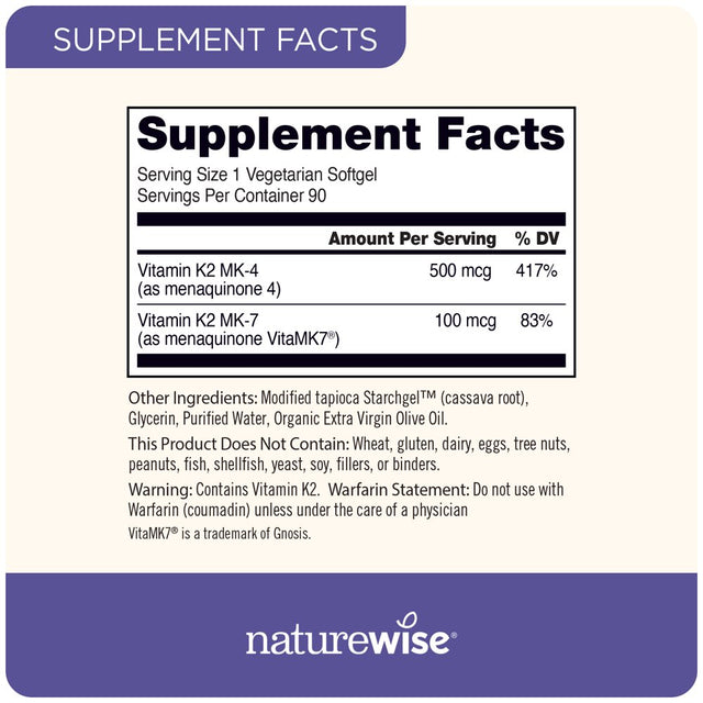 Naturewise Vitamin K2 with Vitamk7®- 90 Softgels