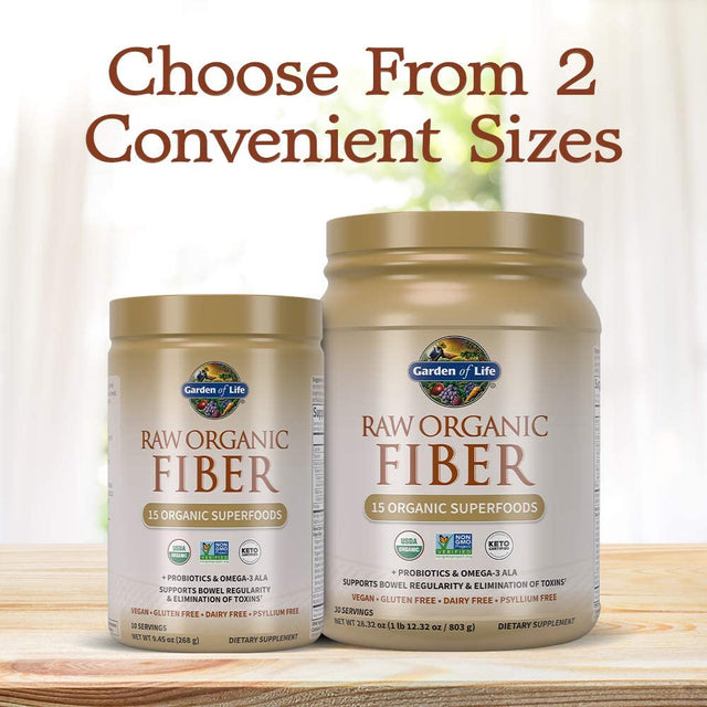 Garden of Life Fiber Supplement, Raw Organic Fiber Powder, 30 Servings, 15 Organic Superfoods, Probiotics, Omega-3 ALA, 4G Soluble Fiber, 5G Insoluble Fiber for Regularity, Psyllium Husk Free Fiber