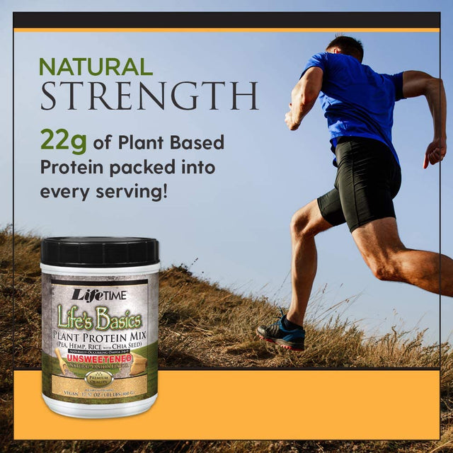LIFETIME Lifes Basics Plant Based Protein Powder | Unsweetened Natural Vanilla, Vegan | No Gluten, Sweeteners, Flavors, or Preservatives | 1.1Lb
