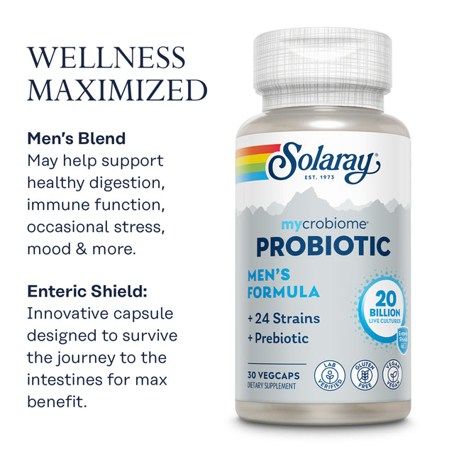 Solaray Mycrobiome Probiotic Mens Formula | Specially Formulated for Men | Healthy Digestion, Immune Function & More | 30 Billion CFU | 30 Vegcaps