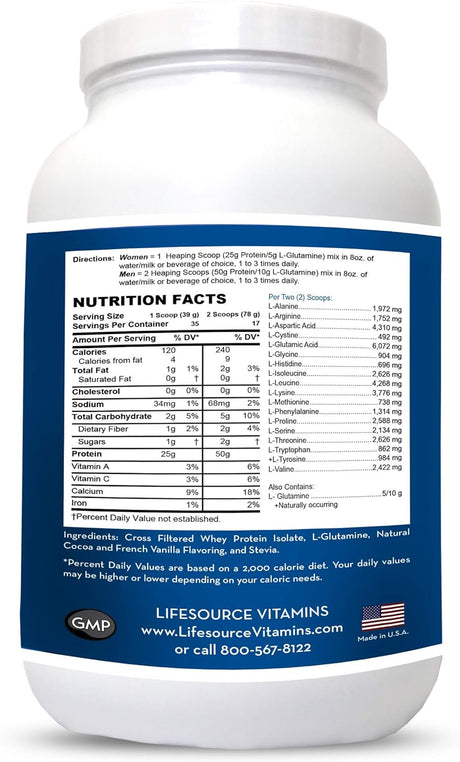 Lifesource Vitamins 3 Lb - US Dairy Cows Grass Fed Whey Protein Isolate - Double Chocolate Fudge Sweetened W/Stevia - 3 Lb Powder