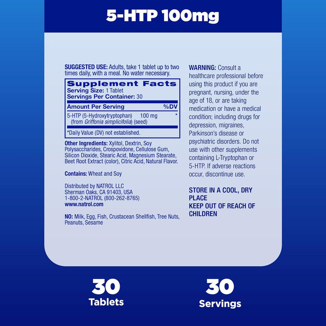 Natrol 5-HTP 100Mg, Drug-Free Dietary Supplement Helps Support Balanced Mood, 30 Mixed Berry-Flavored Fast Dissolve Tablets, 15-30 Day Supply