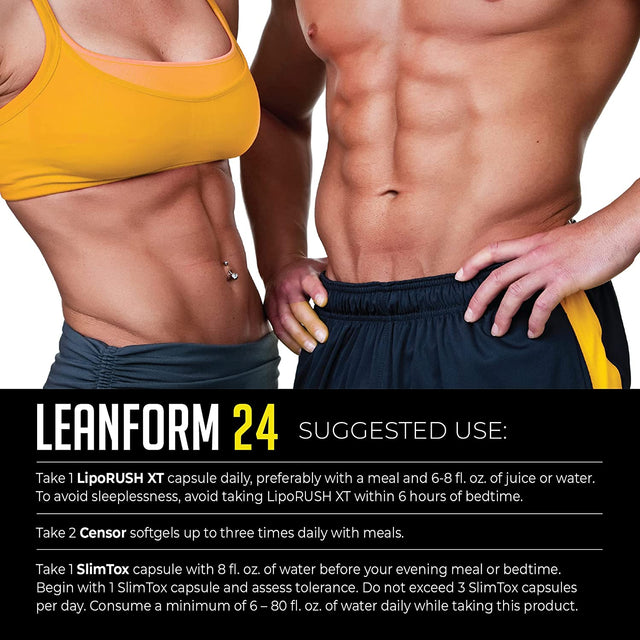 Leanform24 NDS Nutrition Maximum Strength Weight Loss - Decrease Appetite and Energy Booster - Glutamine, L-Carnitine, and CLA (Liporush XT 60 Capsules, Censor 90 Softgels, and Slim-Tox 90 Capsules)