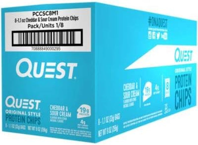 Quest Nutrition Cheddar & Sour Cream Protein Chips, Low Carb, Gluten Free, Potato Free, Baked, Pack of 8