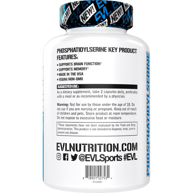 Phosphatidyl Serine Nootropics Brain Support Supplement - Advanced anti Aging Brain Supplement for Memory and Focus with Phosphatidylserine 300Mg - EVL Vegan Non-Gmo Brain Health Supplement for Adults
