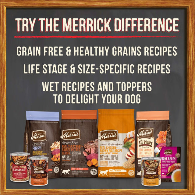 (12 Pack) Merrick Grain Free Wet Dog Food, Premium and Wholesome Gluten Free Canned Adult Dog Food, Smothered Comfort, 12.7 Oz. Cans