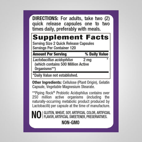 Probiotic Acidophilus 250 Million Active Organisms | 240 Capsules | by Piping Rock