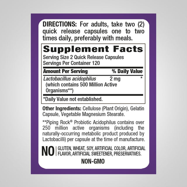 Probiotic Acidophilus 250 Million Active Organisms | 240 Capsules | by Piping Rock