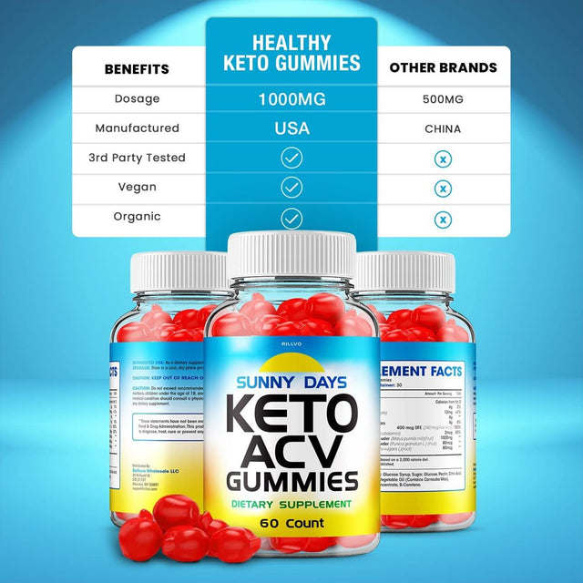 Sunny Days Keto ACV Gummies Sunny Days Advanced Formula Apple Cider Vinegar Keto Gummies Dietary Support Supplement 60 Gummies