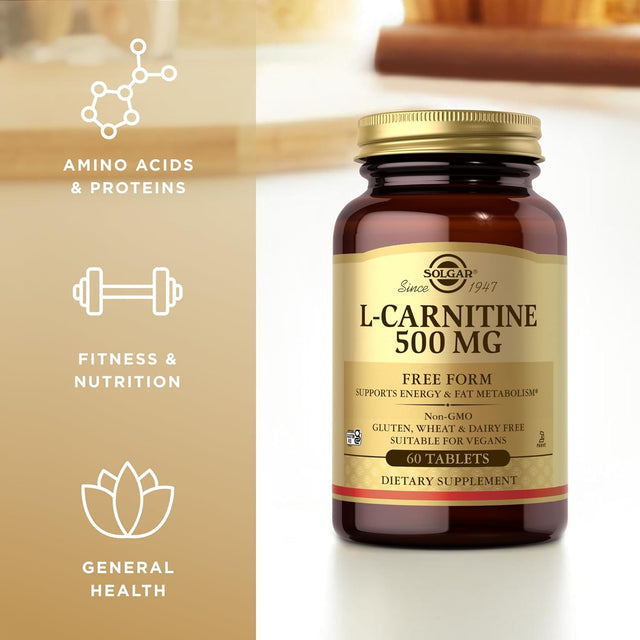 Solgar L-Carnitine 500 Mg - 60 Tablets - Non-Gmo, Vegan, Gluten Free, Dairy Free, Kosher - 30 Servings