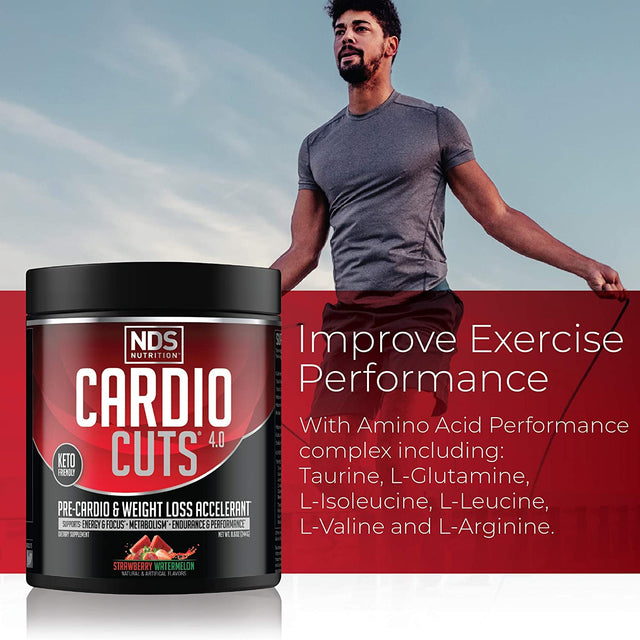 Cardio Cuts NDS Nutrition 4.0 Pre Workout Supplement - Advanced Weight Loss and Pre Cardio Formula with L-Carnitine, CLA, Mcts, L-Glutamine, and Safflower Oil - Strawberry Watermelon (40 Servings)