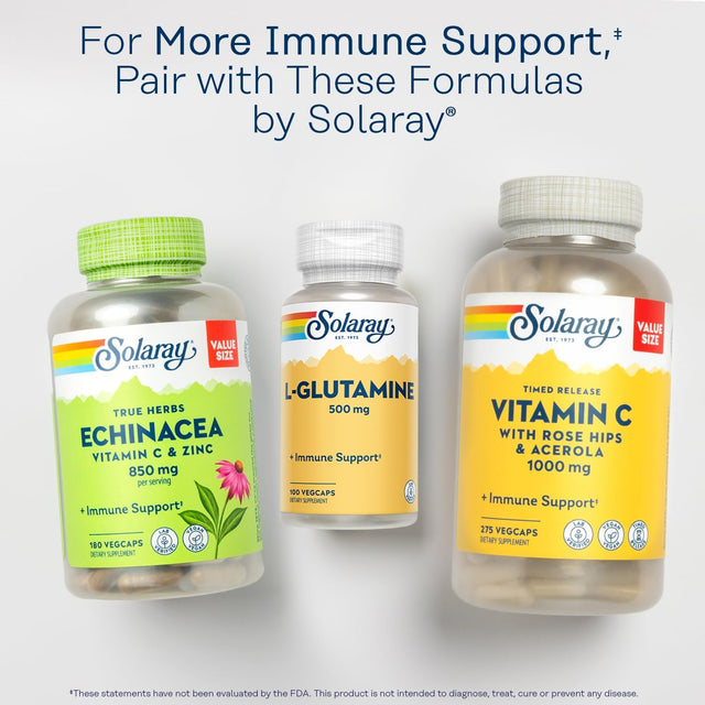 SOLARAY L Glutamine Capsules 500 Mg - Immune Support Supplement - Free Amino Acid - Lab Verified, 60-Day Money-Back Guarantee - 100 Servings, 100 Vegcaps