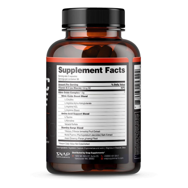 Nitric Oxide Booster Supplement - L-Arginine, L-Citrulline 1500Mg - 60 Capsules