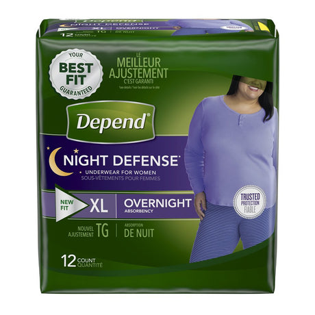 Depend Night Defense Incontinence Overnight Underwear for Women, XL, Packaging May Vary | 12 Count