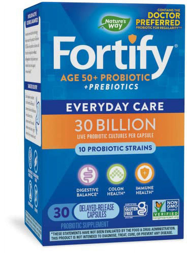 Natureâ€™S Way Fortify 50+ Probiotic, 30 Billion Live Cultures, 10 Strains, Prebiotics, 30 Capsules