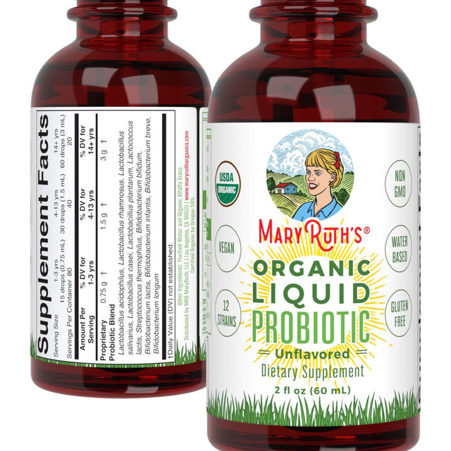 Maryruth Organics | Organic Liquid Probiotic for Adults & Kids | Vegan, Non-Gmo | Unflavored with Acidophilus | 2 Fl Oz