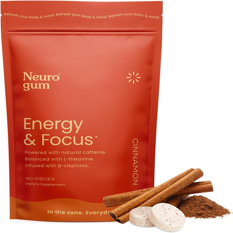 Neurogum Caffeine Cinnamon Gum with L Theanine & Vitamin B Energy and Brain Supplement Nootropic, 90 Count