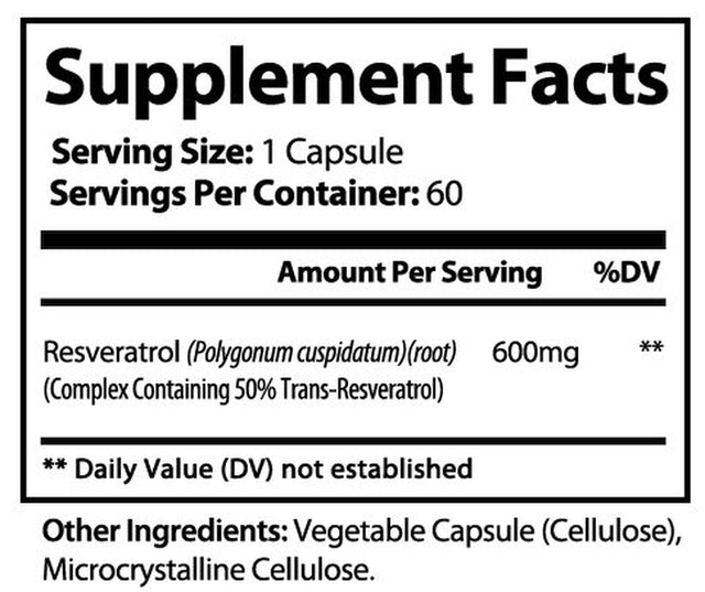 Pristine Extra Strength Resveratrol Supplement 600Mg - Trans-Resveratrol for Anti-Aging & Antioxidant, Cardiovascular Health, Blood Sugar Support - 60 Ct.